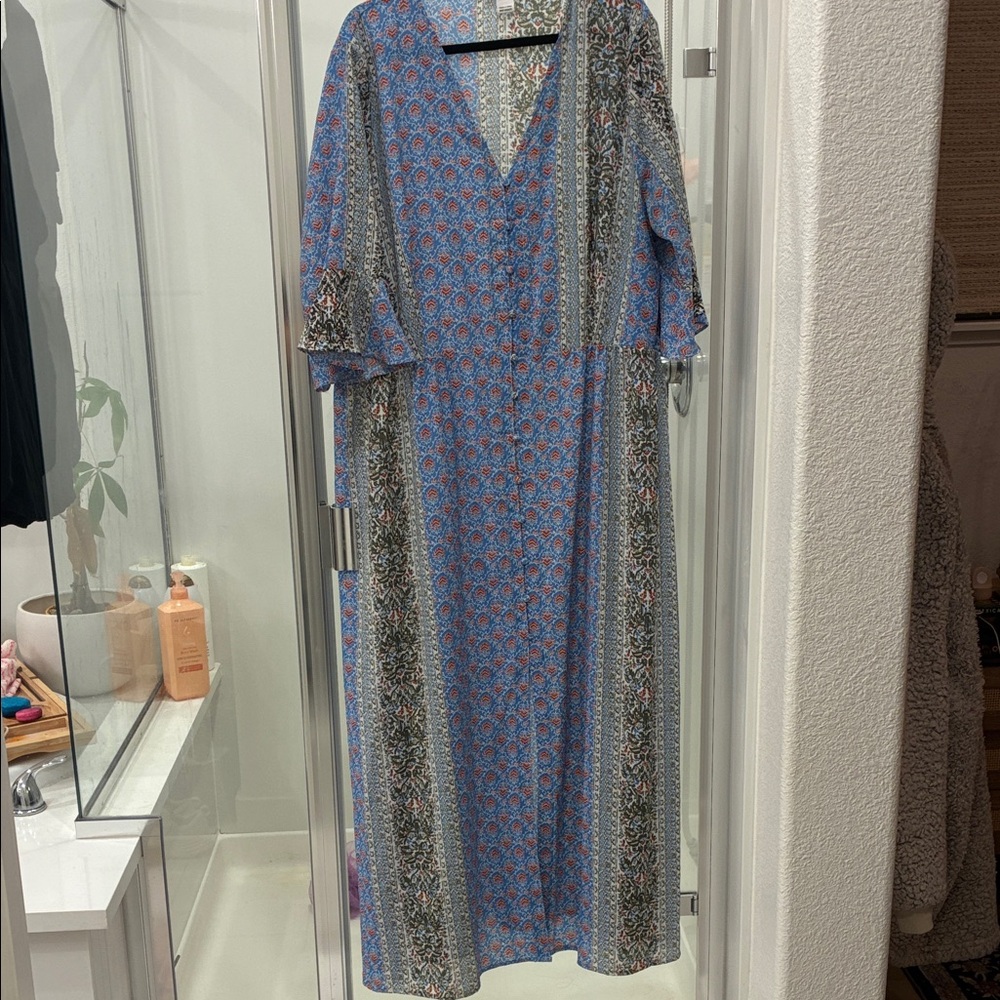 Boho Blue and Gray Maxi Dress